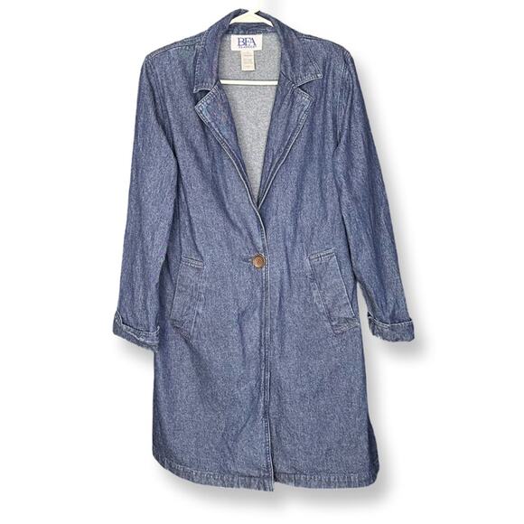 Vintage Denim Blazer Trench Jacket With Pockets - Picture 2 of 5